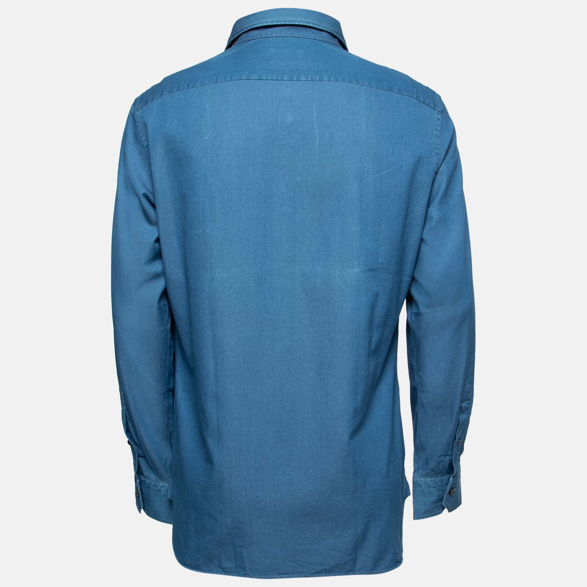 

Ermenegildo Zegna Blue Chambray Button Front Shirt
