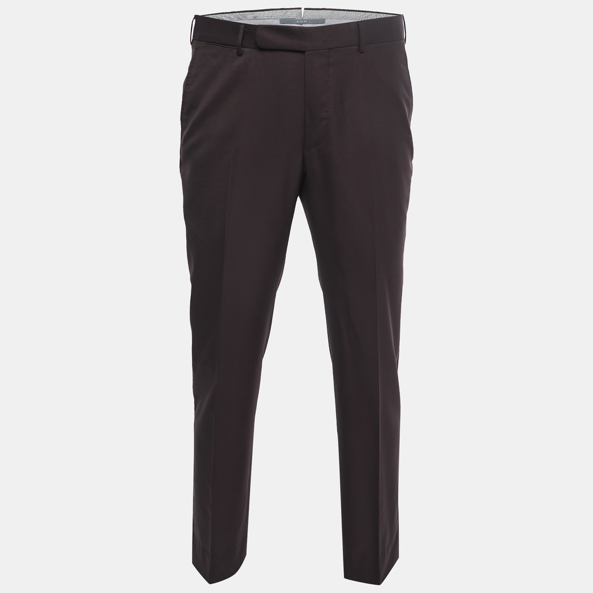 مملوكة مسبقًا Ermenegildo Zegna Brown Wool Slim Fit Trousers L