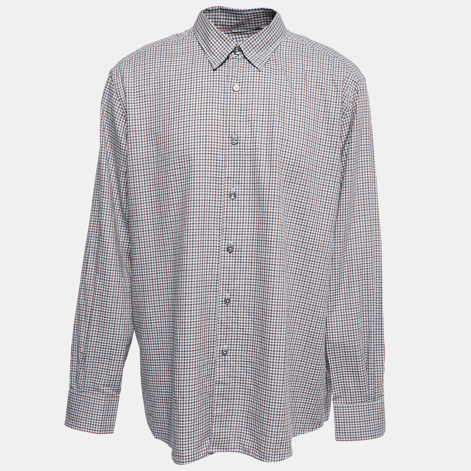 Pre-owned Ermenegildo Zegna Brown Checkered Cotton Button Front Shirt Xxxl