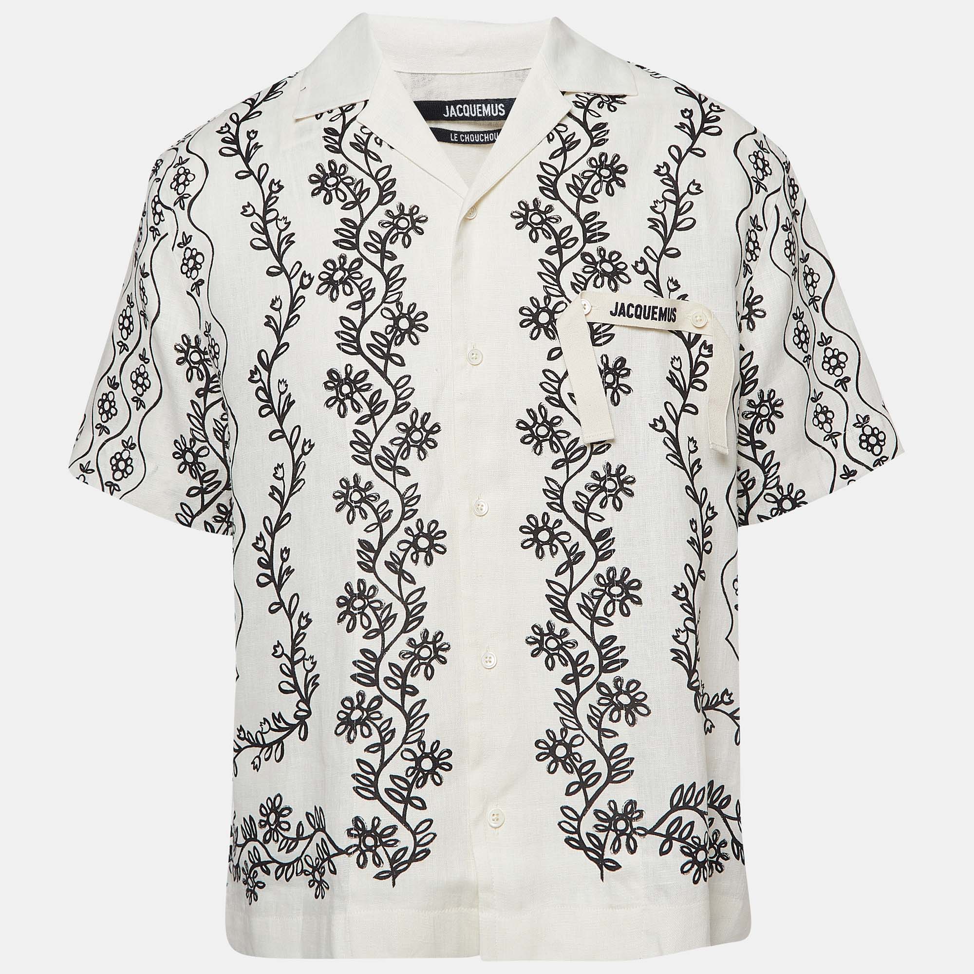 

Jacquemus White Floral Print Linen Buttoned Shirt