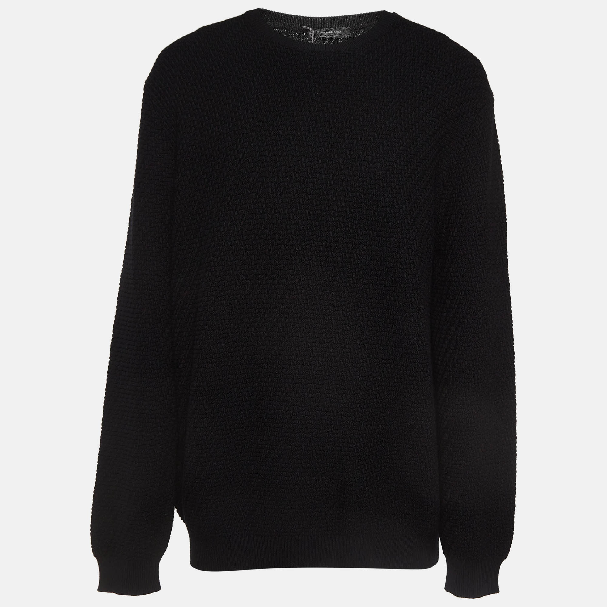 

Ermenegildo Zegna Black Tricot Knit Wool Sweater XXXL
