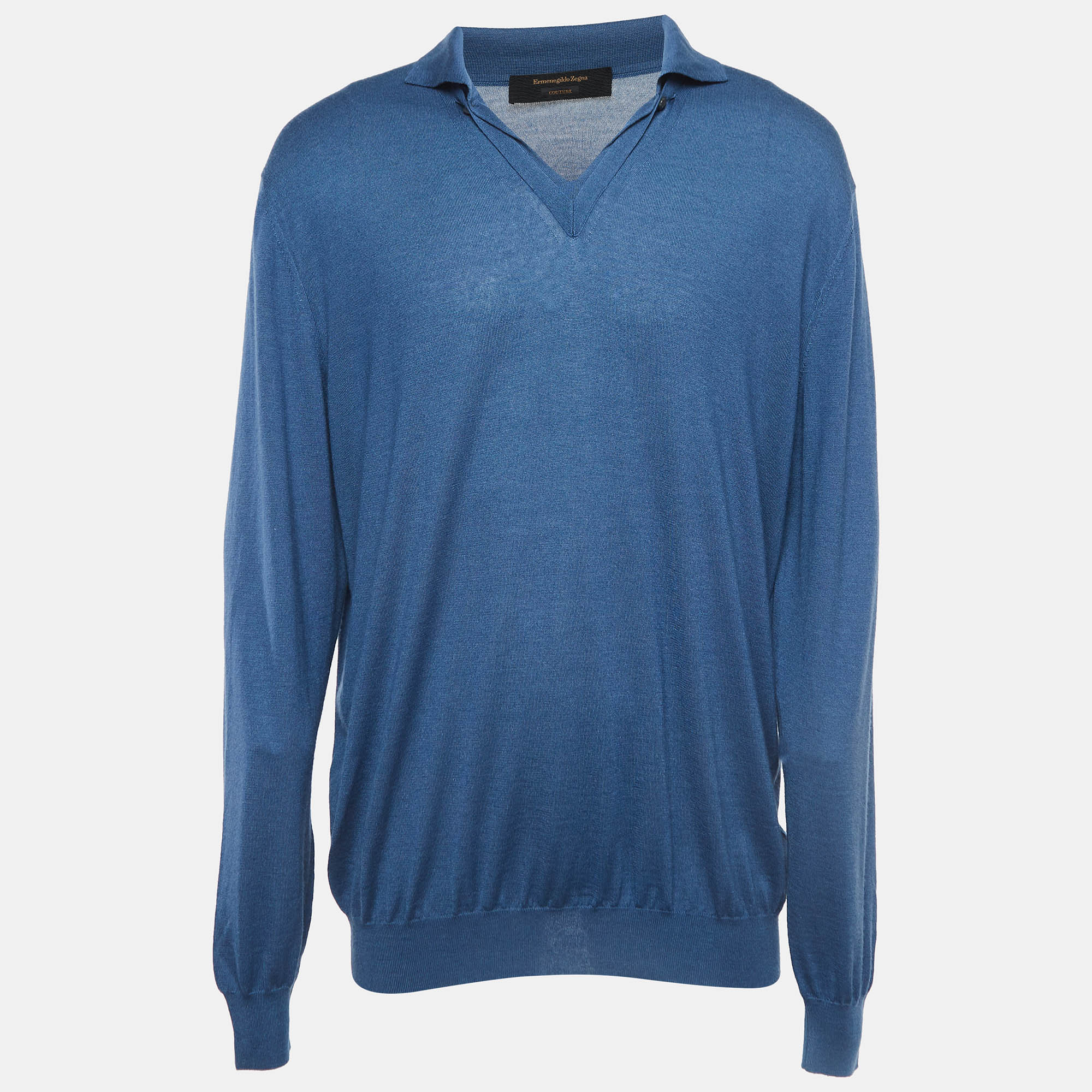 

Ermenegildo Zegna Couture Blue Cashmere Knit Polo T-Shirt 3XL
