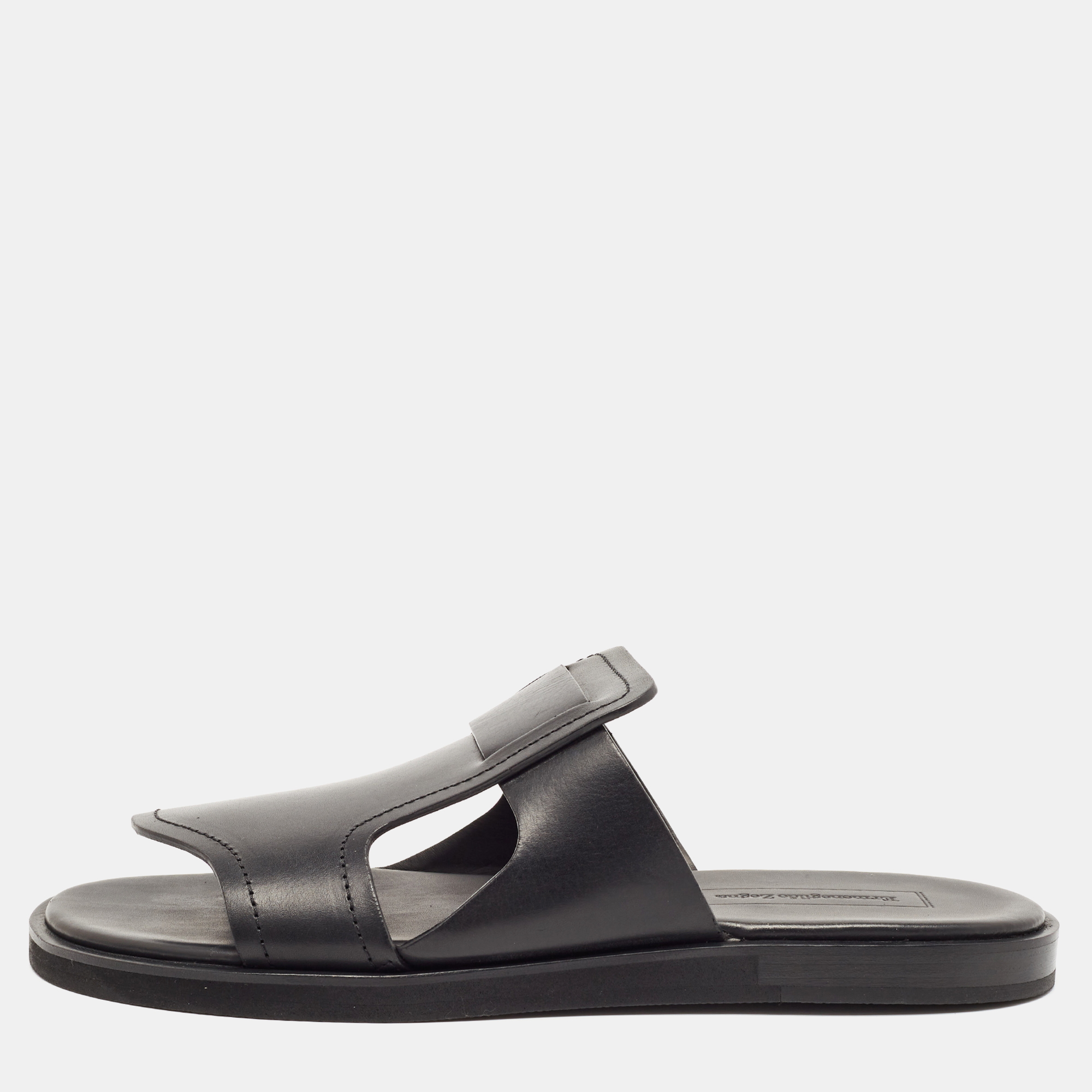 

Ermenegildo Zegna Black Leather Slide Flats Size 45