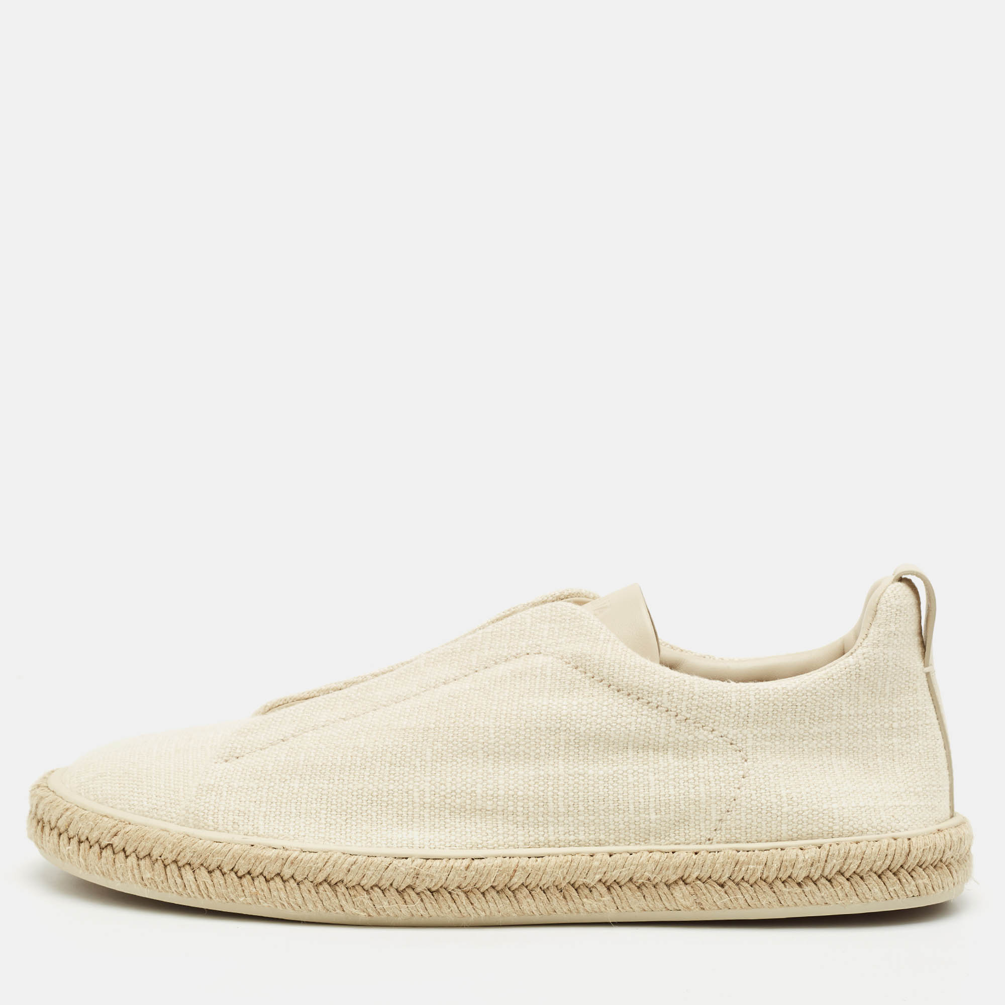 

Ermenegildo Zegna Cream Canvas Triple Stitch Slip On Sneakers Size 45.5