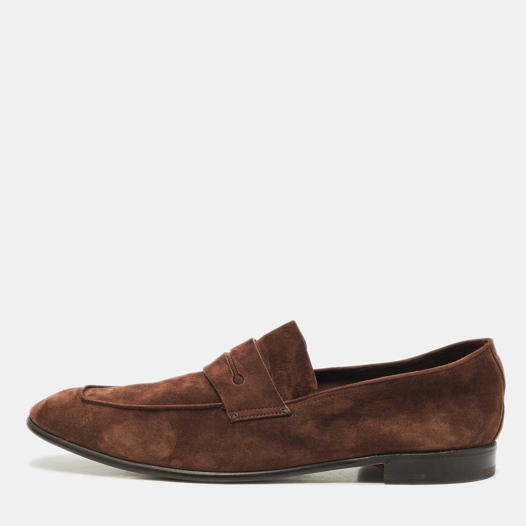 

Ermenegildo Zegna Brown Suede Asola Penny Loafers Size 45.5