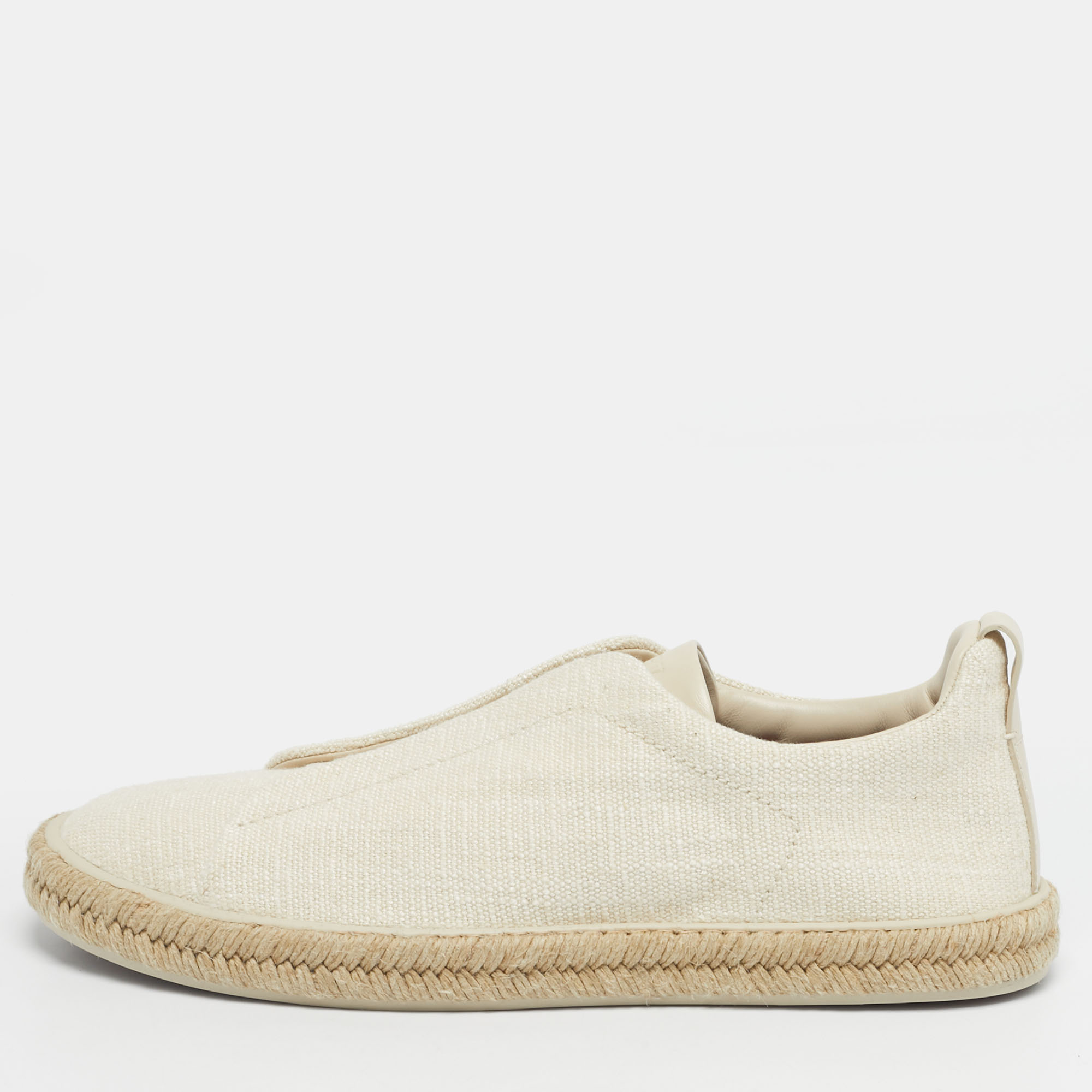 

Ermenegildo Zegna Cream Canvas Triple Stitch Slip On Espadrille Size 44.5