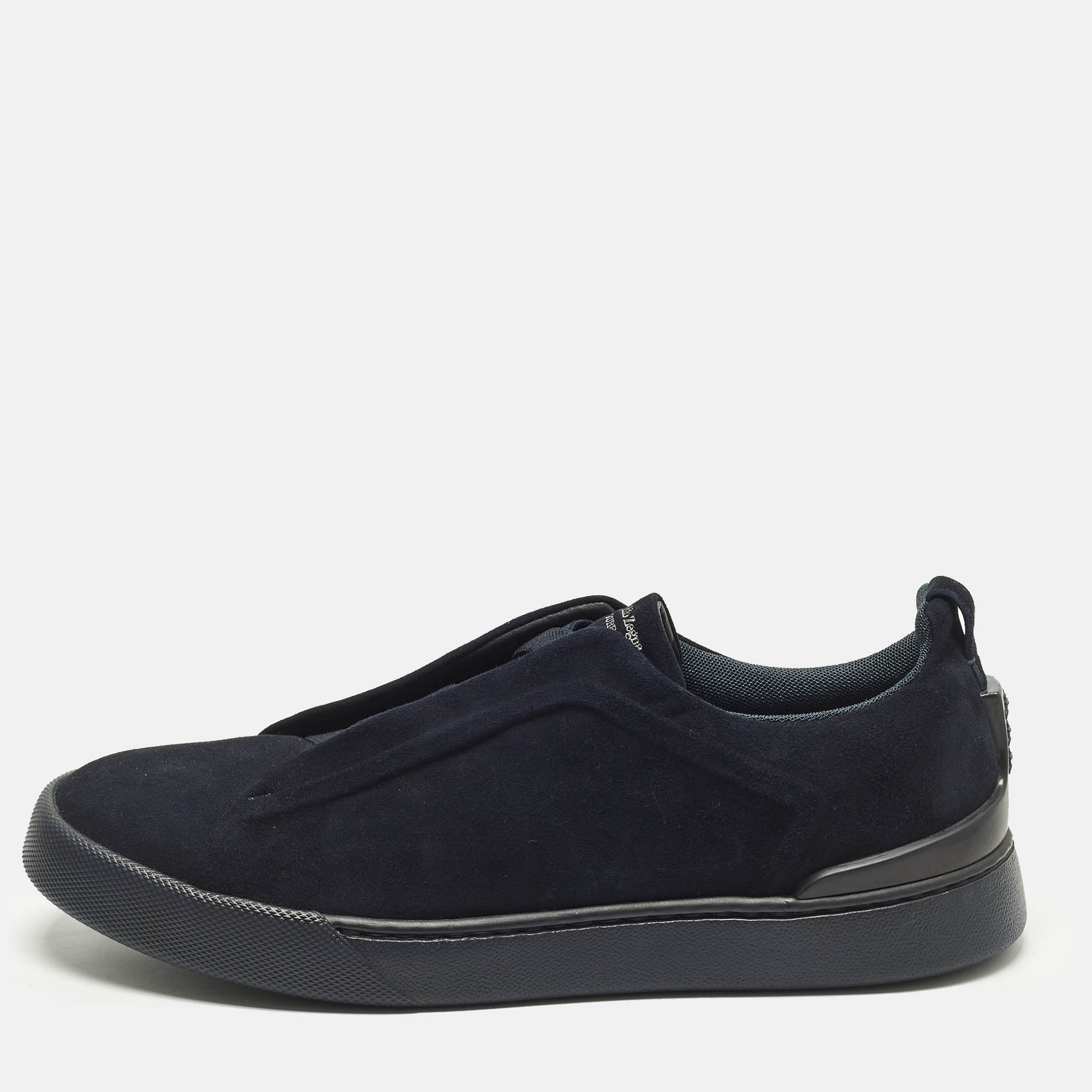 

Ermenegildo Zegna Triple Stitch Size 43.5 Navy Blue Suede Slip On Sneakers