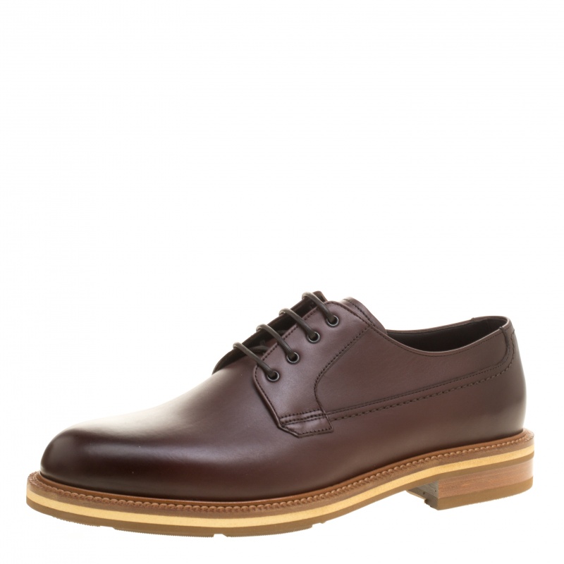 مملوكة مسبقًا Ermenegildo Zegna Brown Leather Lace Up Derby Size 42 