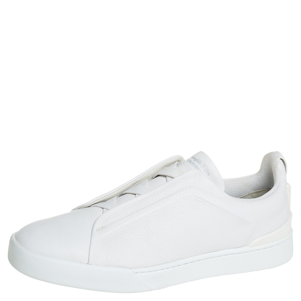 Pre-owned Ermenegildo Zegna White Leather Slip-on Sneakers Size 44