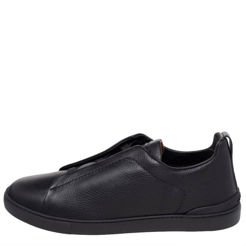 

Ermenegildo Zegna Couture Black Leather Triple Stitch Slip On Sneakers Size