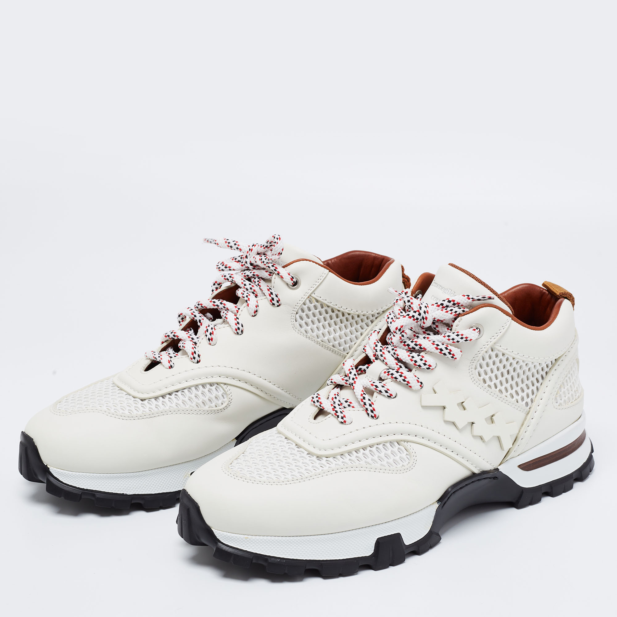 

Ermenegildo Zegna White Leather And Mesh Cesare Low Top Sneakers Size