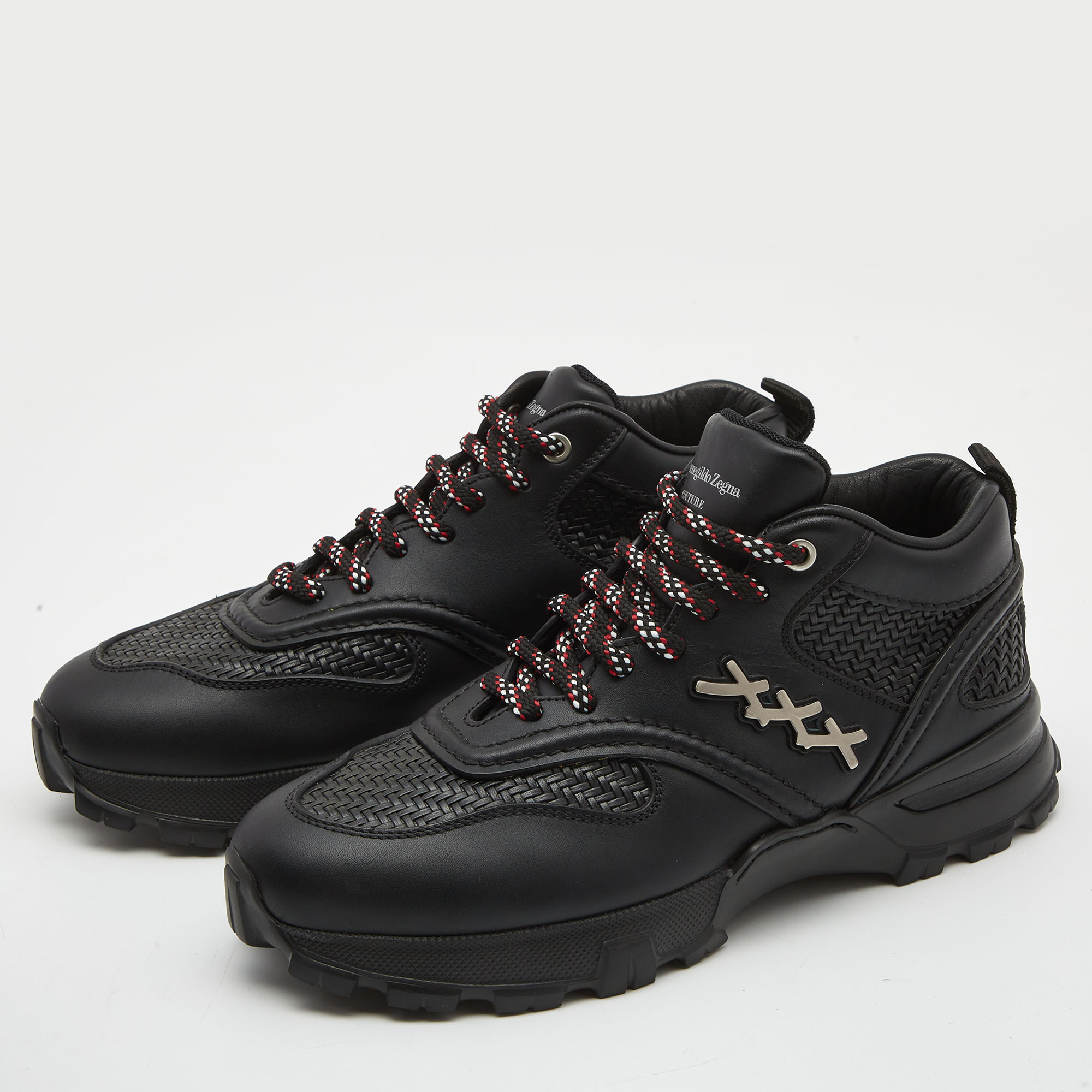 

Ermenegildo Zegna Black Leather Lace Up Sneakers Size