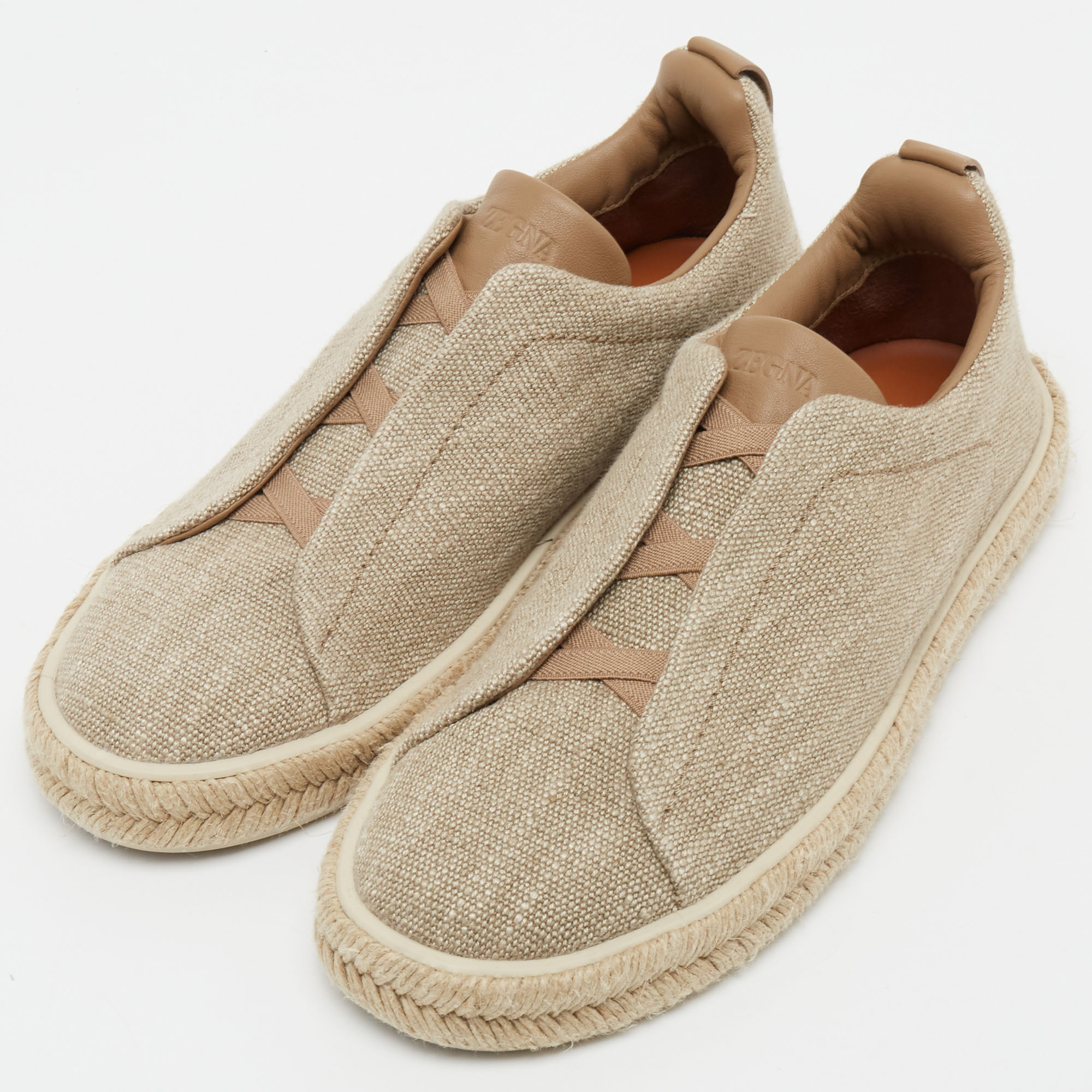 

Ermenegildo Zegna Beige Canvas Triple Stitch Slip On Sneakers Size