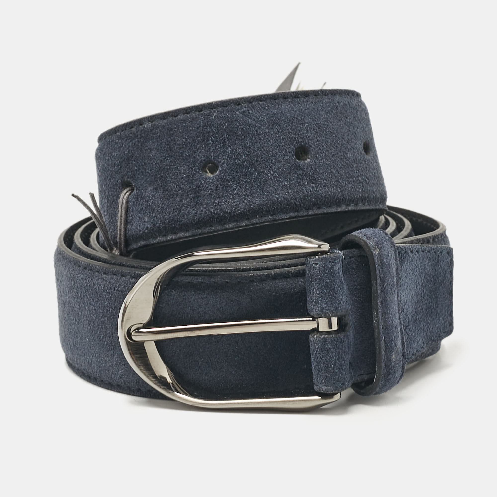 

Ermenegildo Zegna Dark Blue Suede Buckle Belt