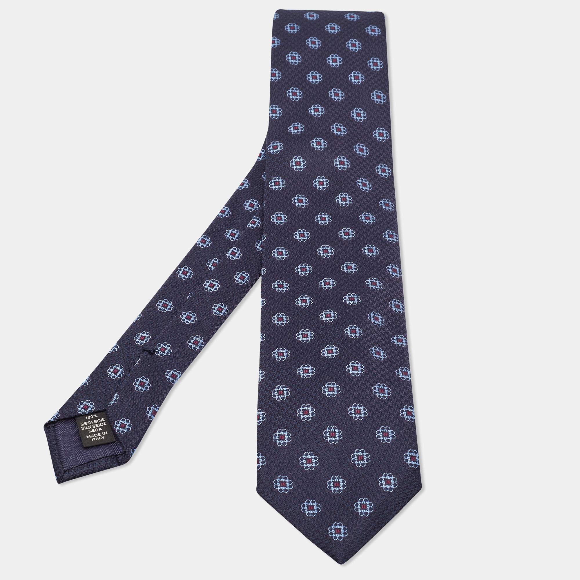 

Ermenegildo Zegna Blue Floral Pattern Silk Tie