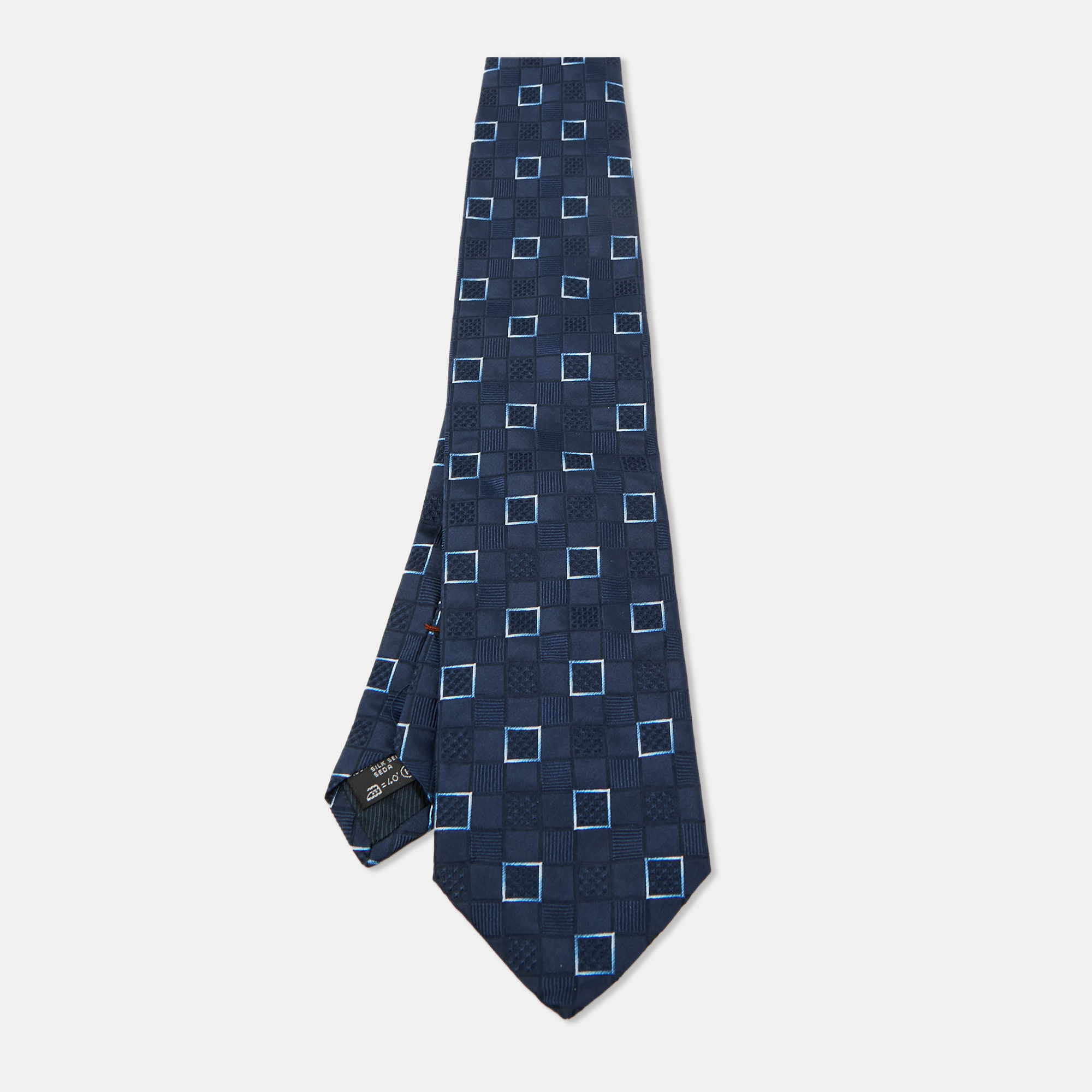 

Ermenegildo Zegna Su Misura Blue Square Patterned Silk Tie