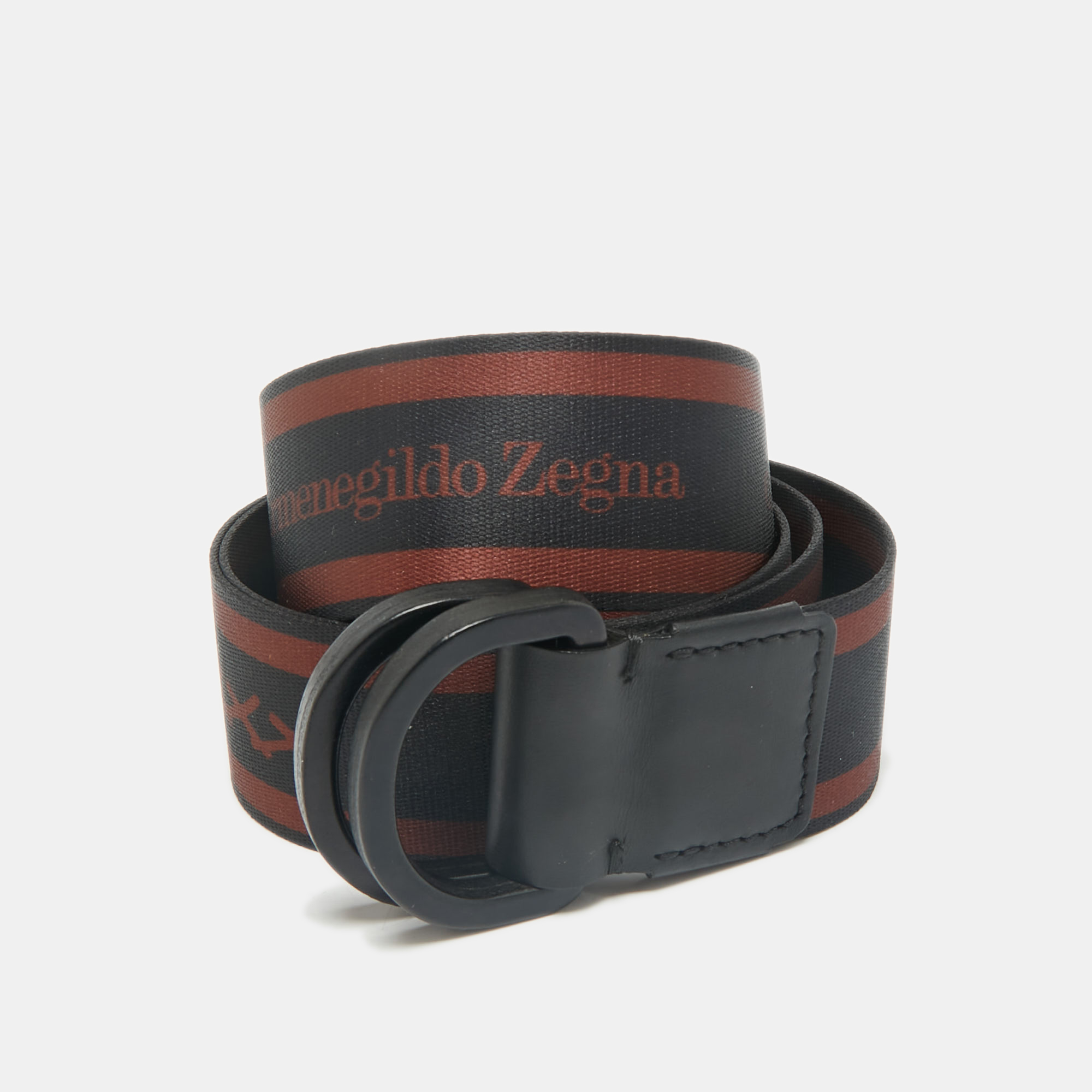 

Ermenegildo Zegna Black/Brown Canvas and Leather Logo Belt