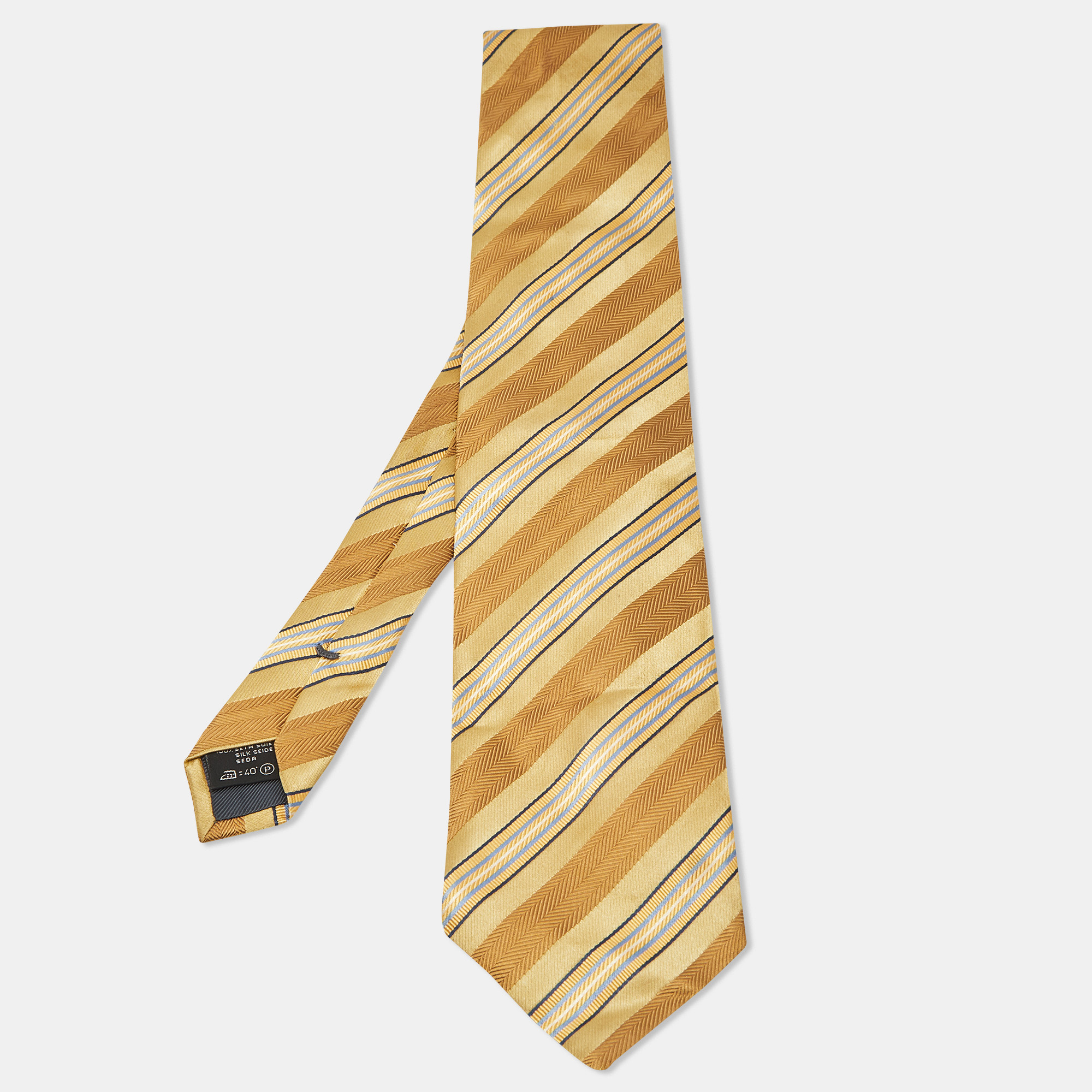 

Ermenegildo Zegna Ochre Yellow Diagonal Striped Silk Traditional Tie