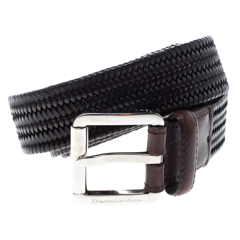 

Ermenegildo Zegna Brown Braided Woven Leather Elastic Belt