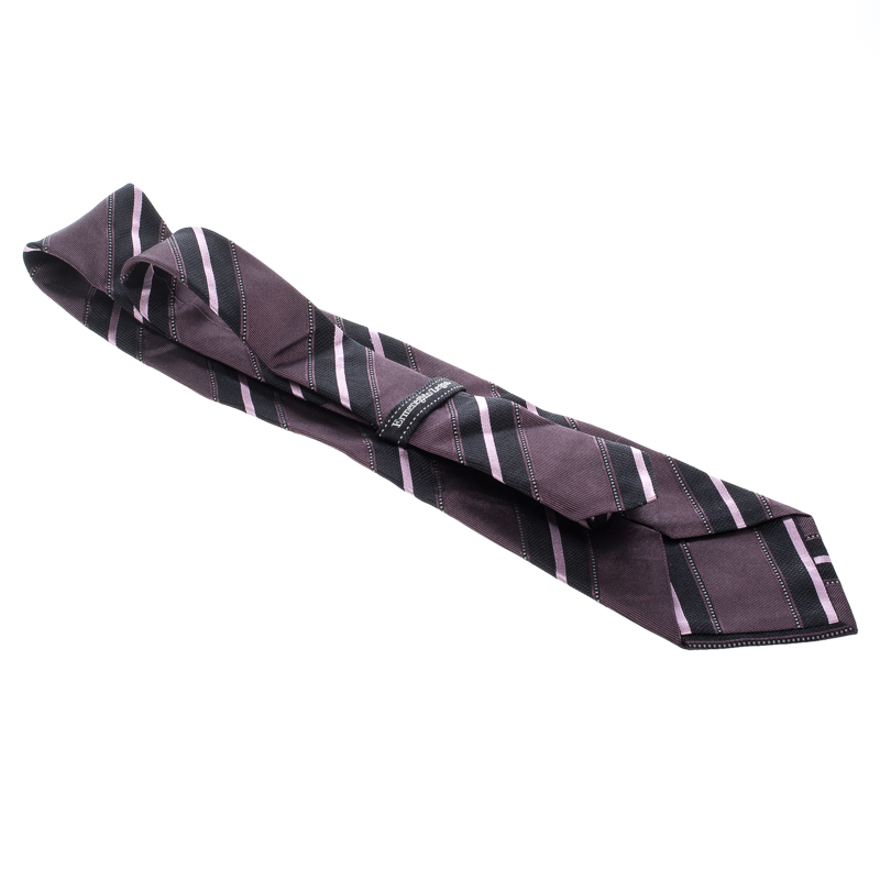 Pre-owned Ermenegildo Zegna Vintage Purple Diagonal Striped Silk Jacquard Tie