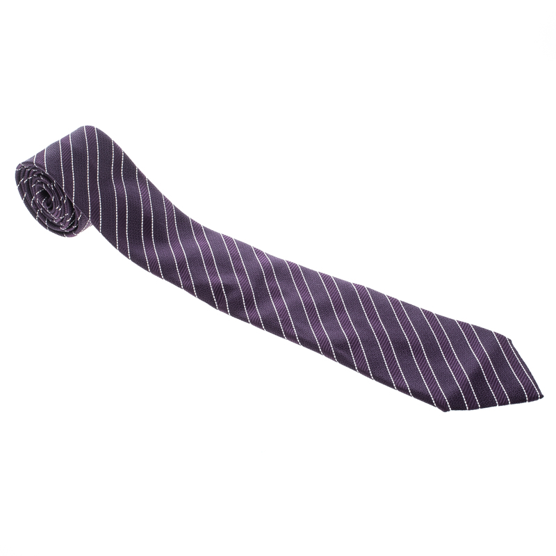 Pre Owned Ermenegildo Zegna Purple Diagonal Striped Silk Jacquard Tie