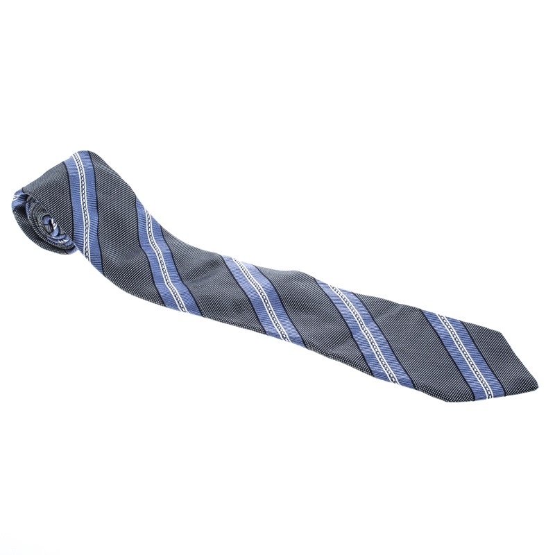 

Ermenegildo Zegna Vintage Diagonal Striped Silk Jacquard Traditional Tie, Blue