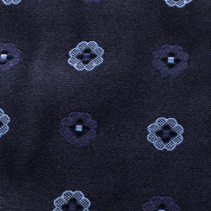 

Ermenegildo Zegna Navy Blue Floral Pattern Silk Jacquard Tie