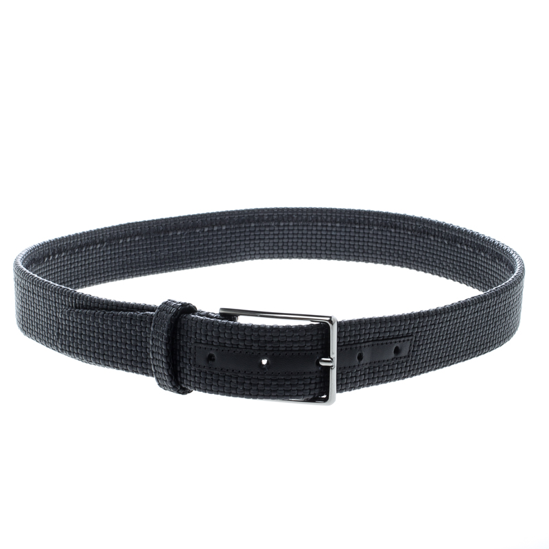 Pre Owned Ermenegildo Zegna Black Woven Leather Elastic Belt 90 CM