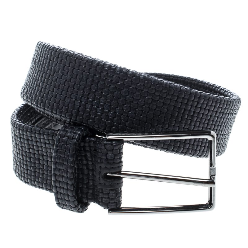 

Ermenegildo Zegna Black Woven Leather Elastic Belt, Navy blue