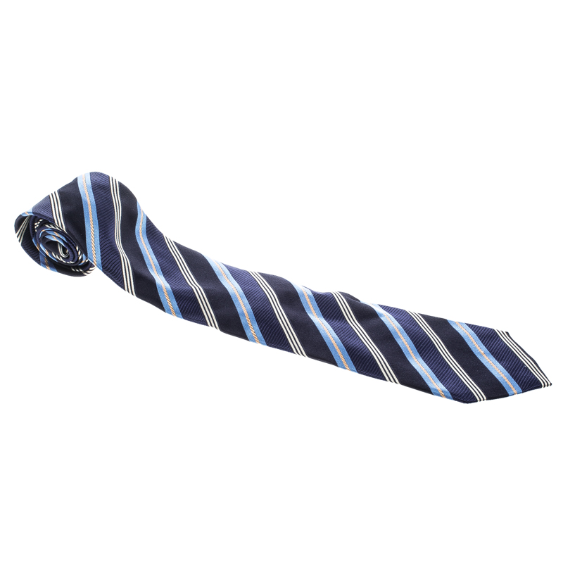 

Ermenegildo Zegna Blue Diagonal Striped Silk Jacquard Traditional Tie