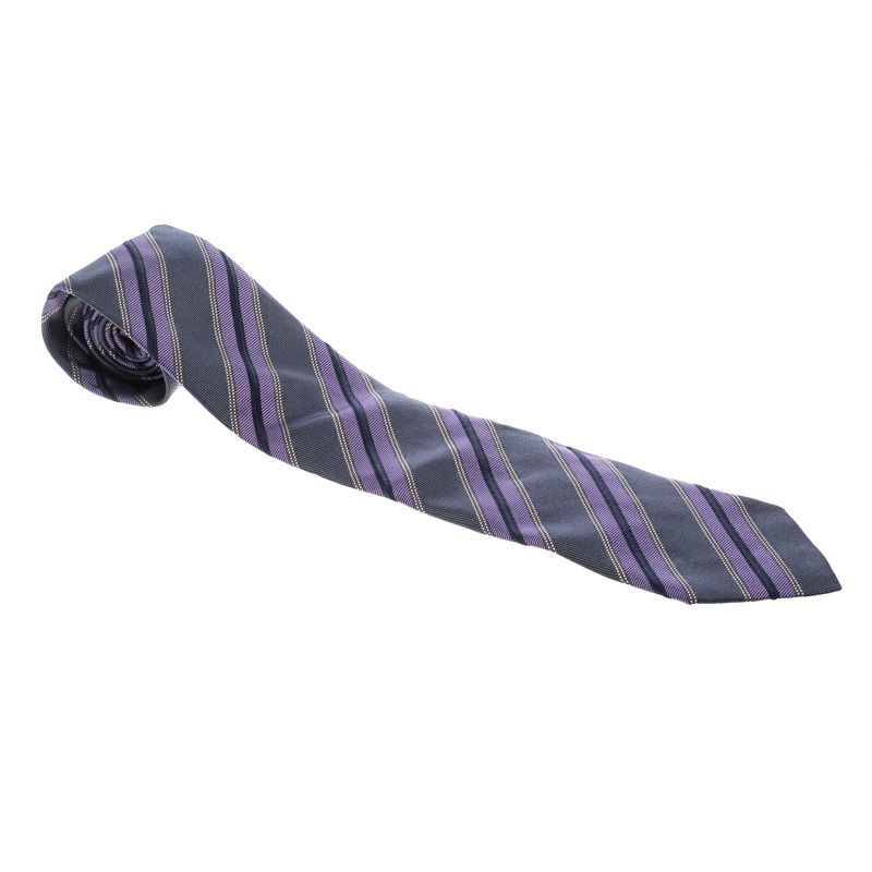 

Ermenegildo Zegna Grey and Purple Diagonal Striped Silk Jacquard Tie, Multicolor