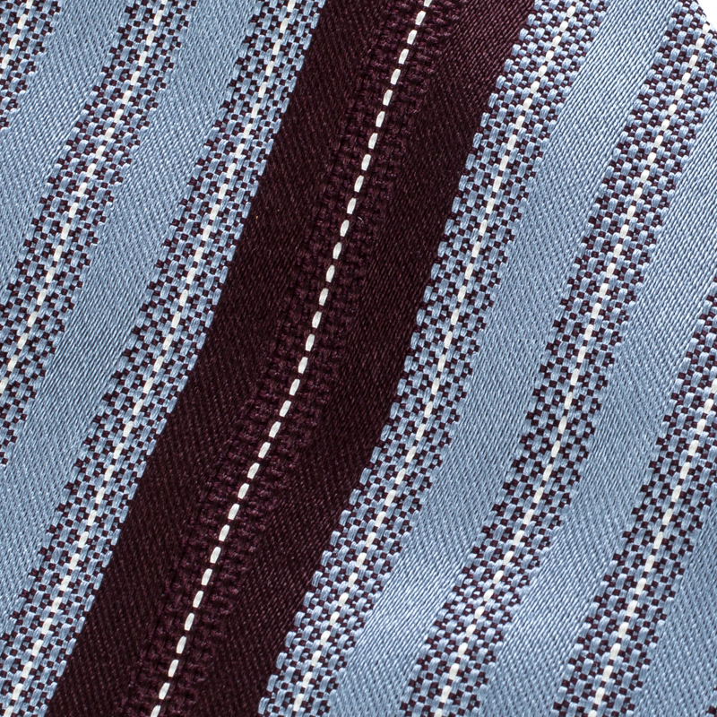 Pre-owned Ermenegildo Zegna Blue And Brown Diagonal Striped Silk Jacquard Tie In Multicolor