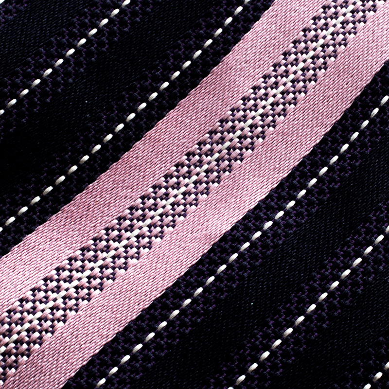 Pre-owned Ermenegildo Zegna Navy Blue And Pink Diagonal Striped Silk Jacquard Traditional Tie