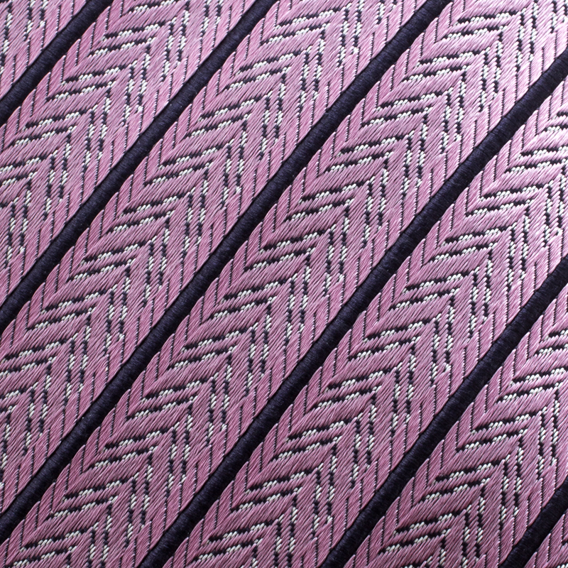 

Ermenegildo Zegna Pink and Navy Blue Diagonal Striped Patterned Silk Jacquard Tie