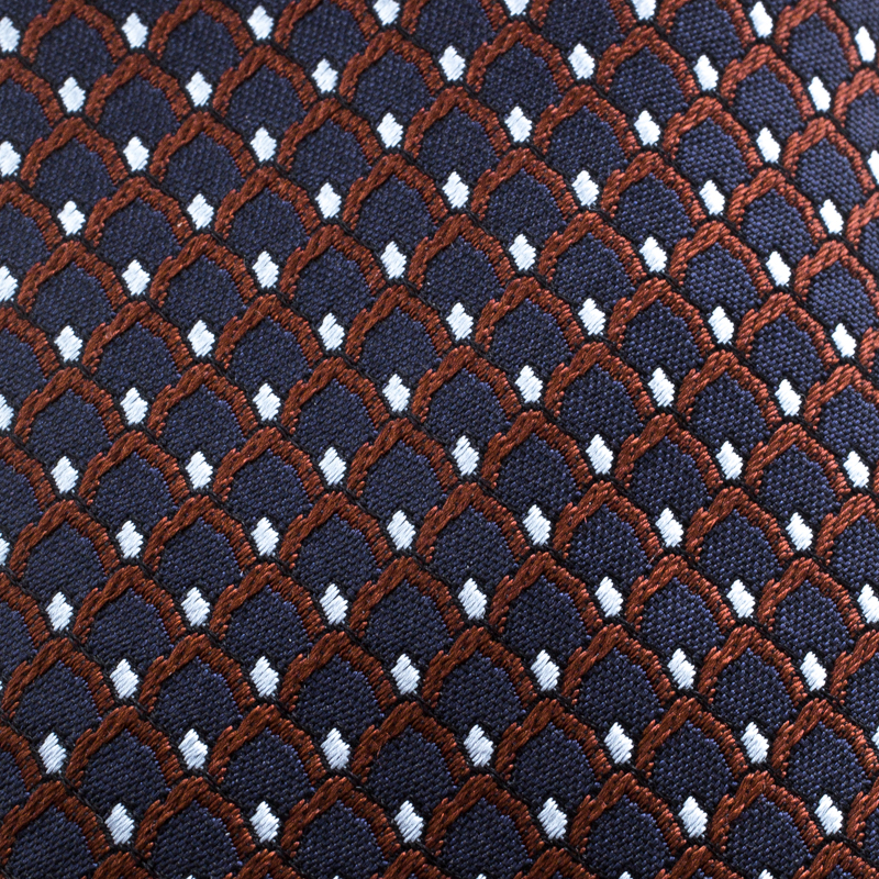 

Ermenegildo Zegna Navy Blue and Brown Patterned Silk Jacquard Tie