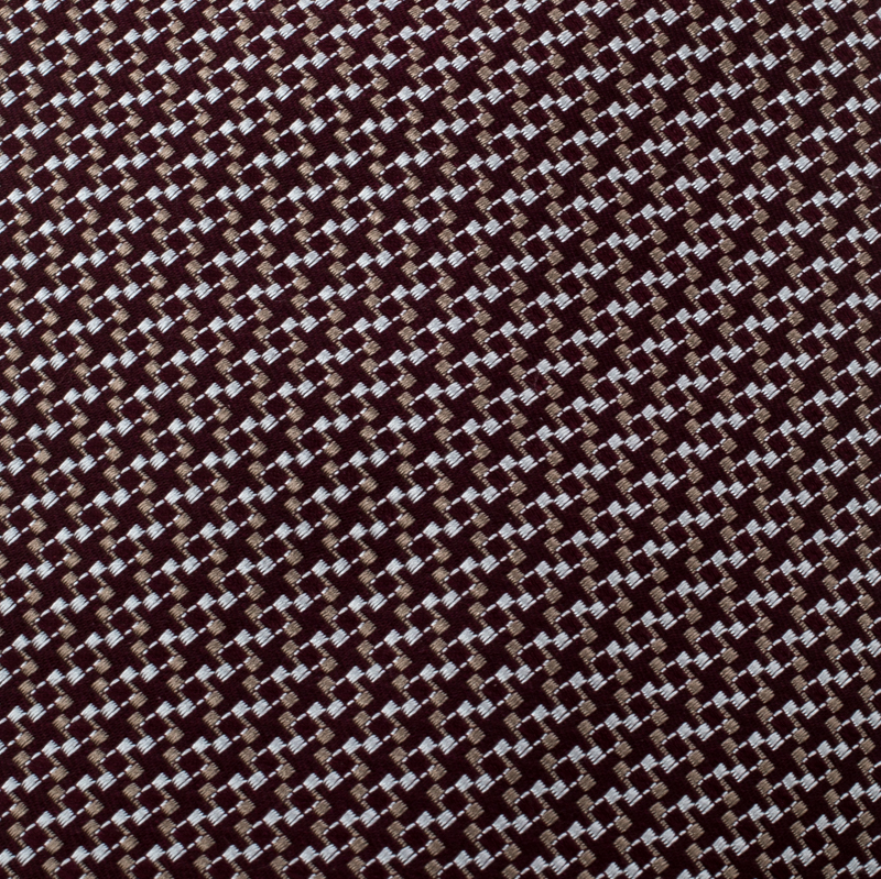 Ermenegildo Zegna Couture Red Geometric Patterned Jacquard Silk Tie
