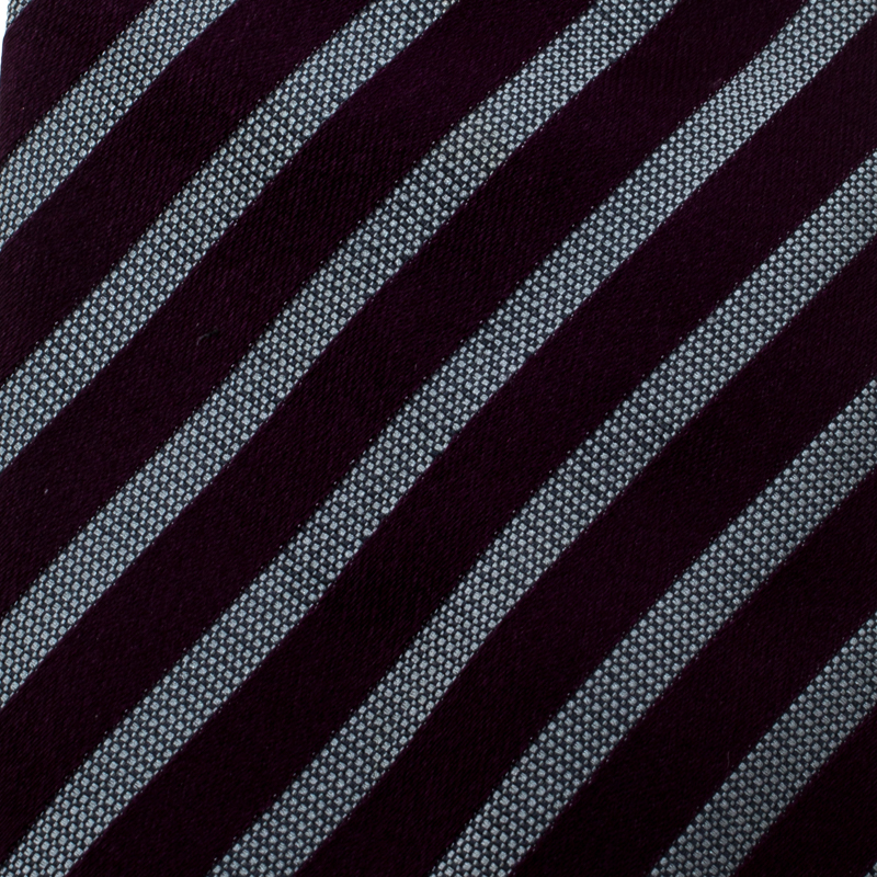 Pre-owned Ermenegildo Zegna Purple And Grey Striped Silk Tie