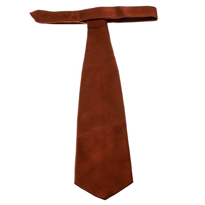 Pre-owned Ermenegildo Zegna Brown Textured Silk And Cotton Jacquard Traditional Tie