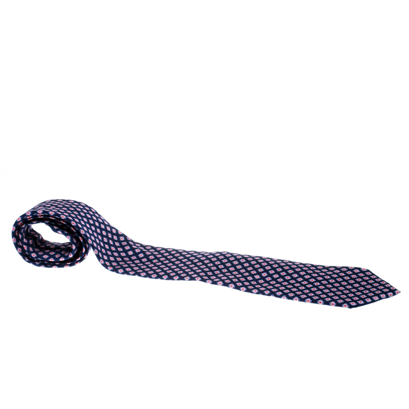 مملوكة مسبقًا ربطة عنق ايرمنيجيلدو زينيا حرير بنقوش جاكارد زرقاء وردية