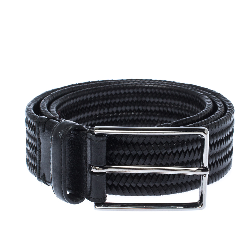 

Ermenegildo Zegna Black Woven Leather Buckle Belt