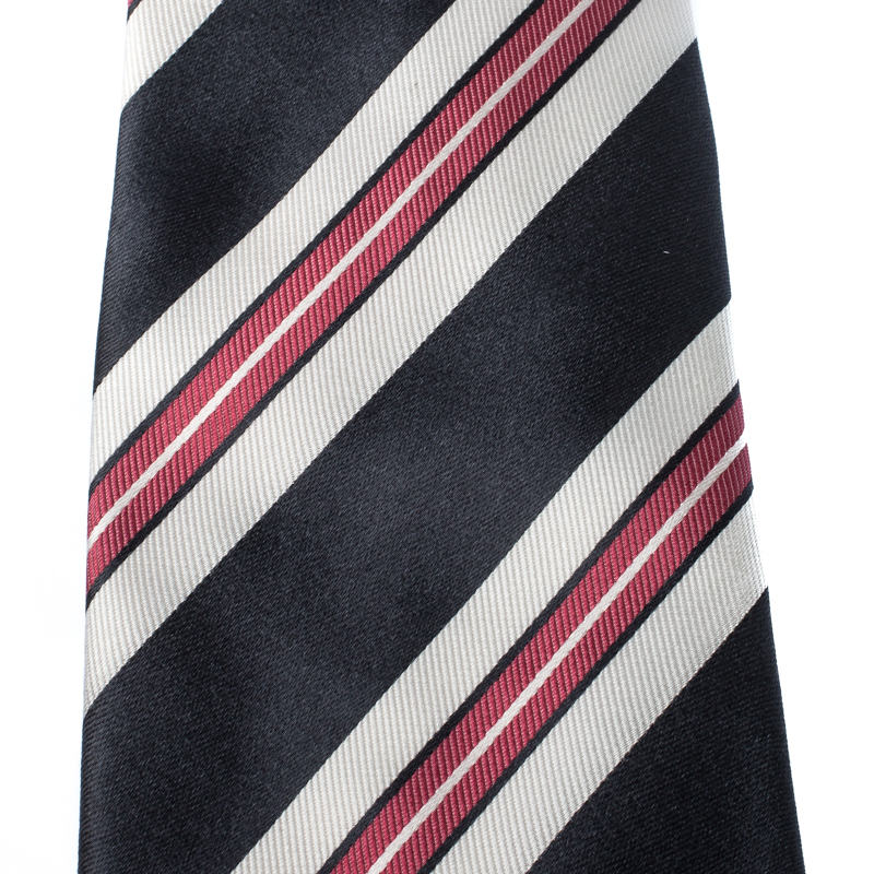 

Ermenegildo Zegna Grey and Pink Striped Silk Tie