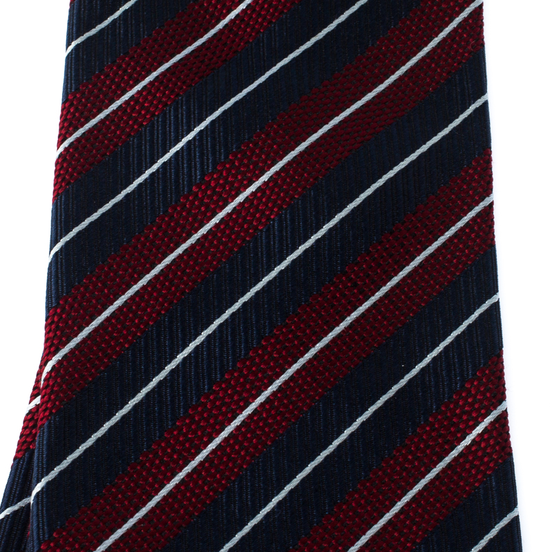 

Ermenegildo Zegna Blue and Red Diagonal Striped Jacquard Silk Tie, Multicolor