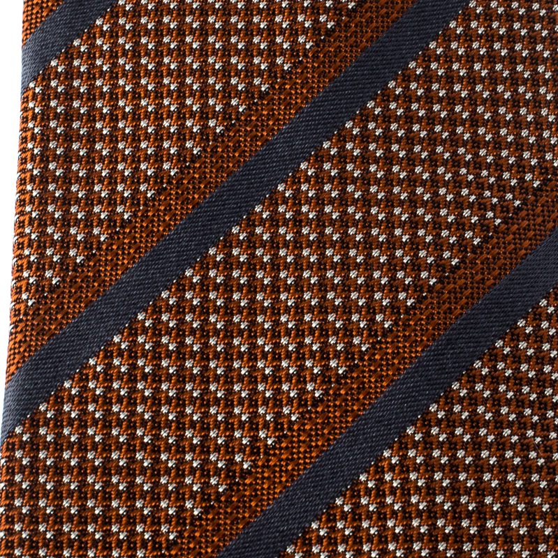 

Ermenegildo Zegna Burnt Orange Diagonal Striped Pattern Jacquard Silk Classic Tie