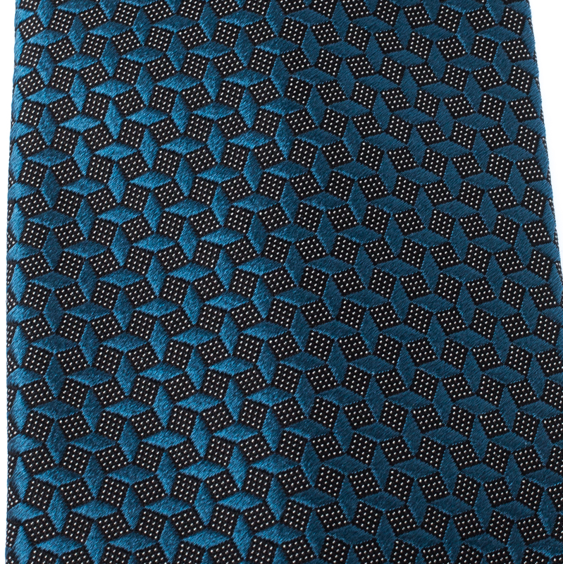 

Ermenegildo Zegna Teal Blue Geometric Pattern Silk Jacquard Tie