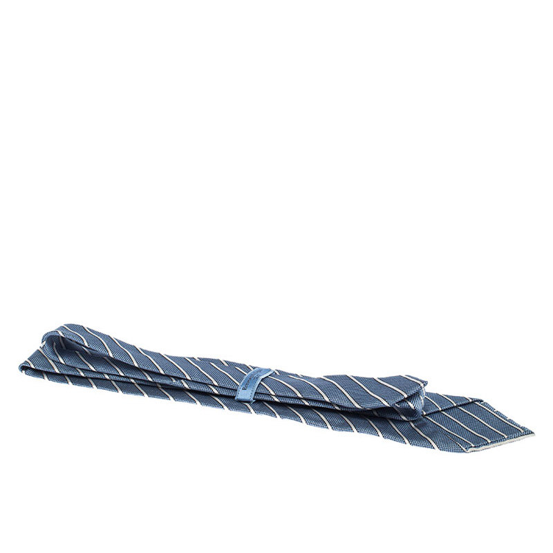 Pre-owned Ermenegildo Zegna Couture Blue Striped Jacquard Silk Tie