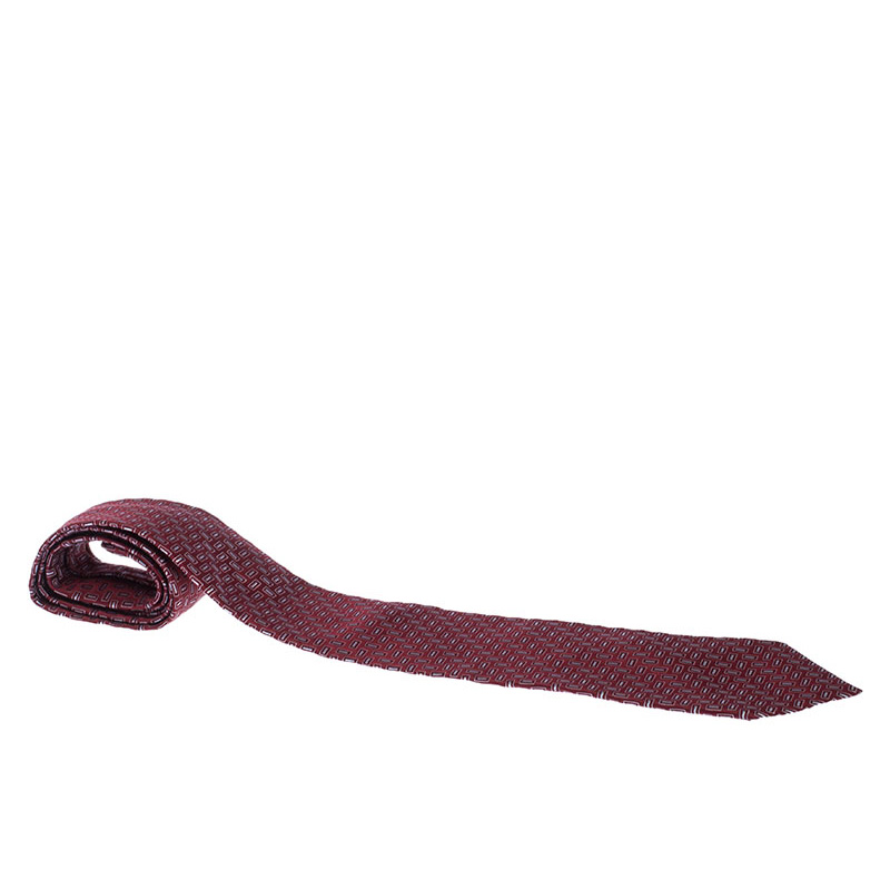 

Ermenegildo Zegna Red Geometric Patterned Jacquard Silk Tie