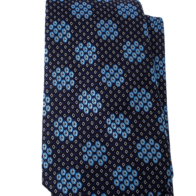 

Ermenegildo Zegna Blue Geometric Patterned Jacquard Silk Tie