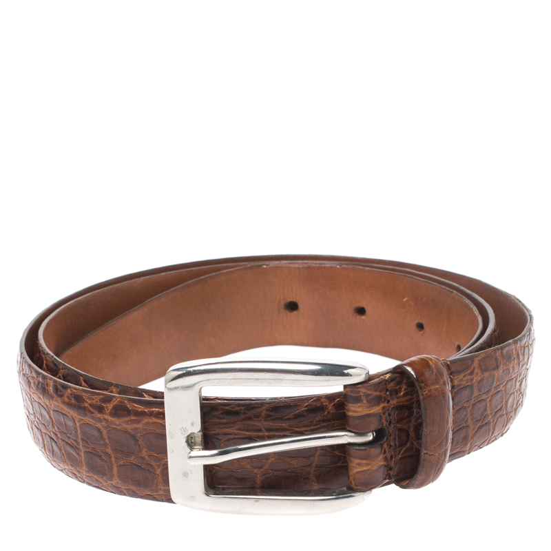 

Ermenegildo Zegna Brown Crocodile Embossed Leather Belt Size