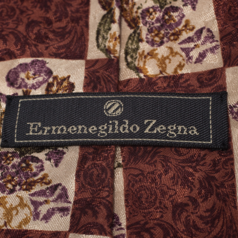 Pre-owned Ermenegildo Zegna Vintage Multicolor Floral Print & Jacquard Silk Tie