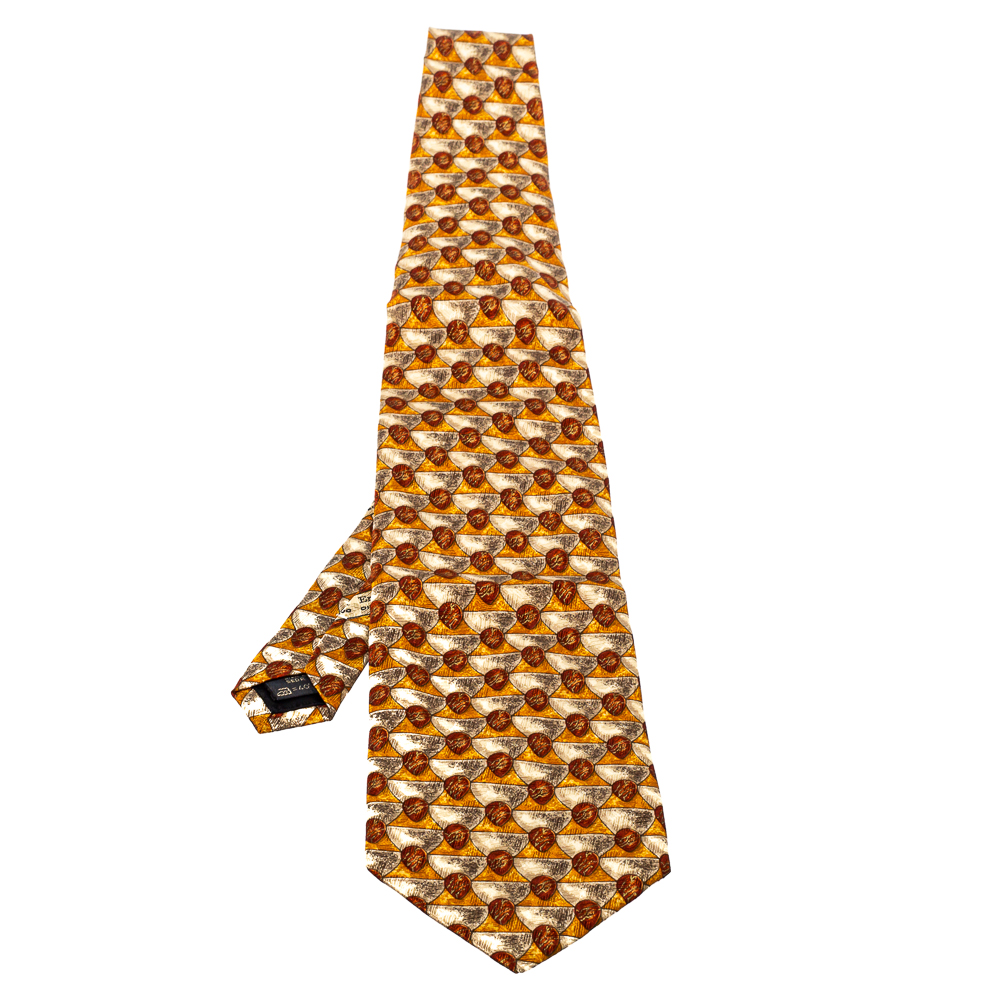 Pre-owned Ermenegildo Zegna Vintage Yellow Printed Silk Traditional Tie